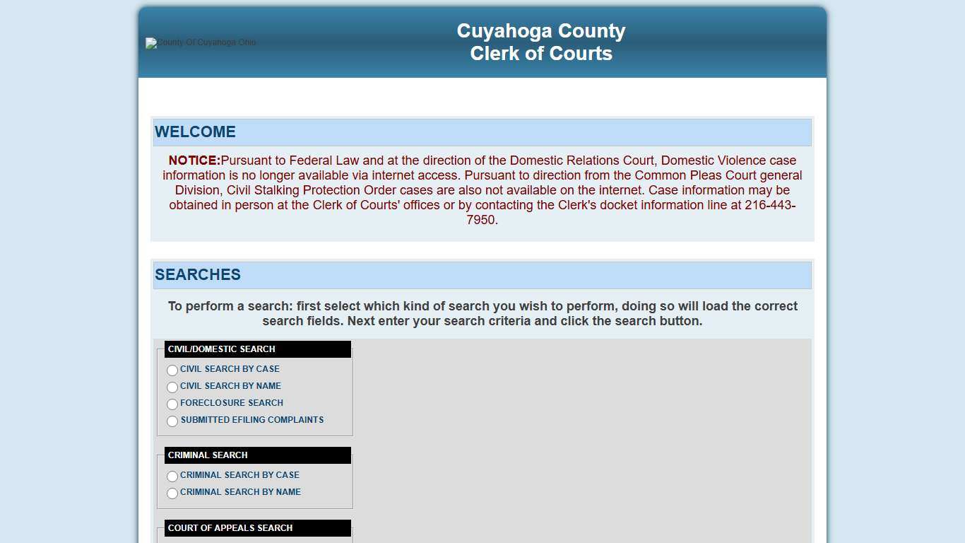Cuyahoga County Clerk of Courts Search Selection And Entry